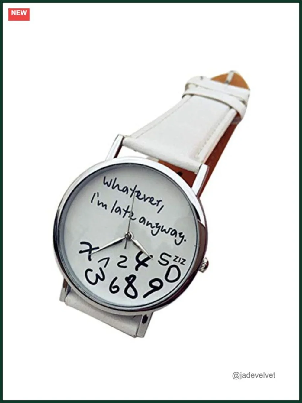 Quote Print PU Leather Silver Quartz Watch Water Resistant